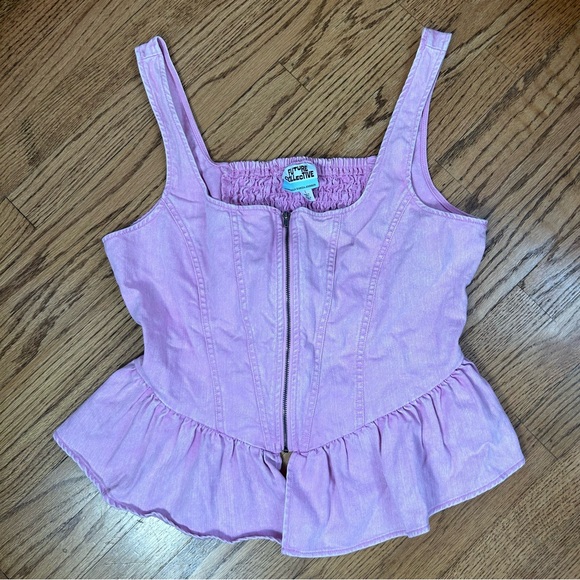 Future Collective | Pink Denim Corset Sleeveless Top Limited Edition Size L - Picture 10 of 13